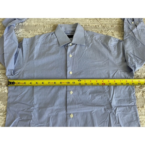 Lanvin Paris Men's Dress Shirt 15.5 39 Blue White Pinstripe 100% Made In Italy - Picture 6 of 9